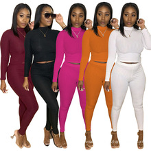 C7185 Release Womens Joggers Crop Top Two Piece Set Long Sleeve Fall Two Pieces Plus Size Jogger Tracksuit Set Women Pants Set